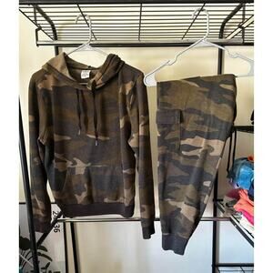 PINK Matching Camo Hoodie & Cargo Sweatpants Size Medium